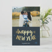 新年おめでとう |金ゴールドと青の新年写真 シーズンカード (スタンド正面)