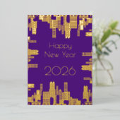 新年おめでとう – 金ゴールド建物 箔シーズンカード (立ち正面)