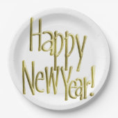 新年おめでとう – 金ゴールド文字（背景色を追加） ペーパープレート (正面)