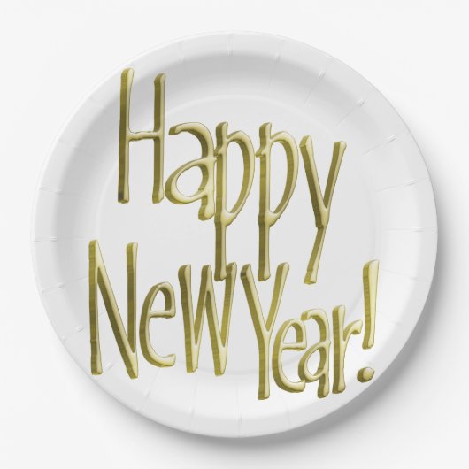 新年おめでとう – 金ゴールド文字(背景色を追加) ペーパープレート (正面)
