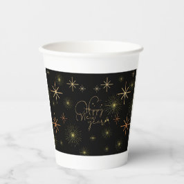 新年おめでとう – 金ゴールド – ブラックカップ 紙コップ