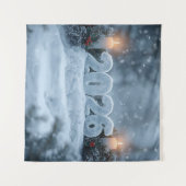 新年おめでとう 雪のキャンドル背景 タペストリー (正面(横))