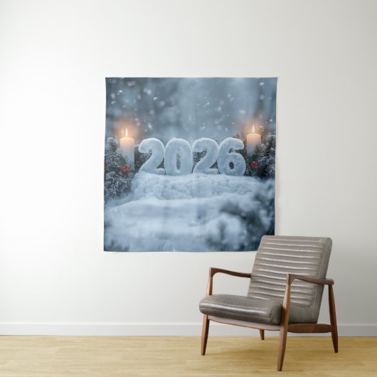 新年おめでとう 雪のキャンドル背景 タペストリー (インサイチュ)