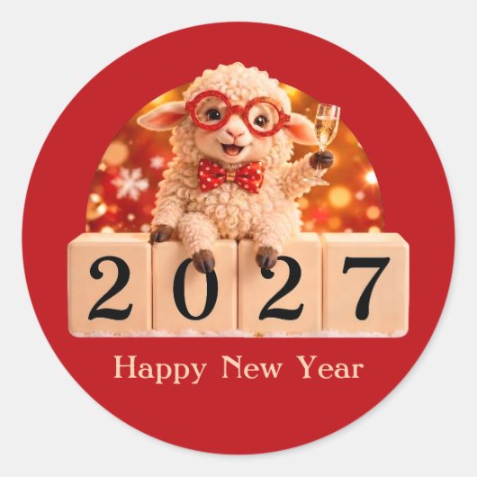 新年おめでとう 2027年 未年 ラウンドシール (正面)