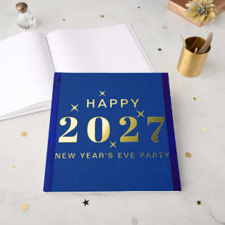 新年おめでとう 2027 ブルー ゴールド 大晦日 ホリデーパーティー ゲストブック
