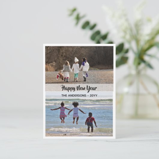 新年おめでとう – PHOTO COLLAGE パーソナライズされた - 12 シーズンポストカード (スタンド正面)