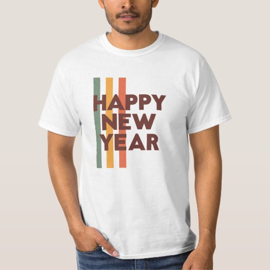 新年おめでとうTシャツ – 祝祭的なタイポグラフィーデザイン Tシャツ (正面)
