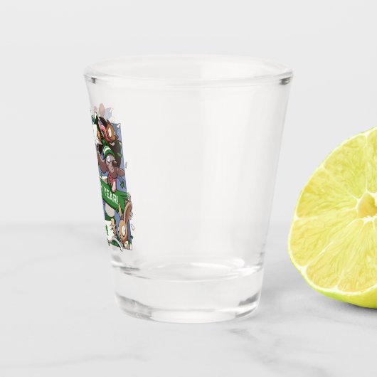 新年おもしろい動物スポーツファンのスカーフ漫画 ショットグラス (右)