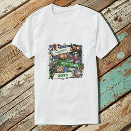 新年おもしろい動物スポーツファンのスカーフ漫画 Tシャツ