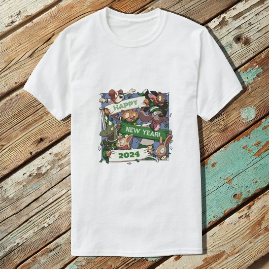 新年おもしろい動物スポーツファンのスカーフ漫画 Tシャツ