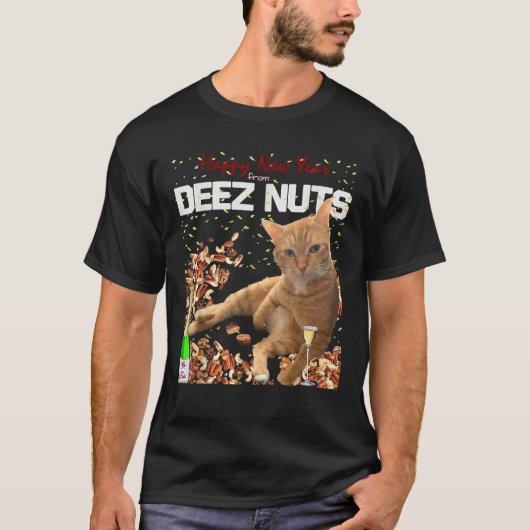 新年おもしろい猫デズ・ナッツ・ジョークおめでとう Tシャツ (正面)