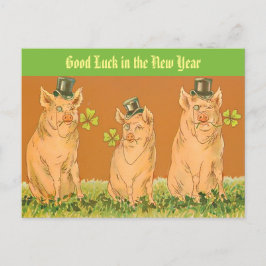 新年おもしろい豚「新年の幸運」 ポストカード