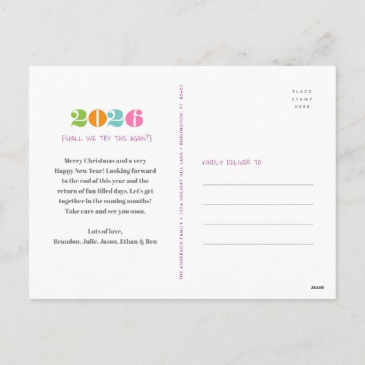 新年おもしろい3回目のチャームグモダンレイ写真 シーズンポストカード (裏面)