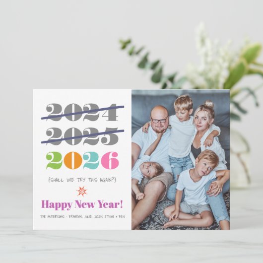 新年おもしろい3回目のチャームモダン写真 シーズンカード (スタンド正面)