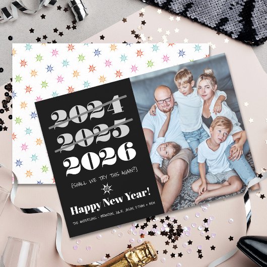 新年おもしろい3回目のチャーム白黒写真 シーズンカード