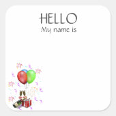 新年お祝いパーティー名タグバッジ スクエアシール (正面)