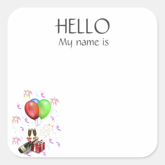 新年お祝いパーティー名タグバッジ スクエアシール (正面)