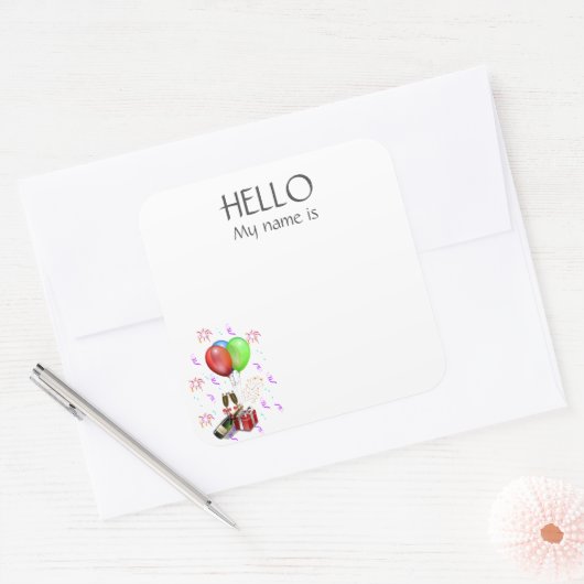 新年お祝いパーティー名タグバッジ スクエアシール (封筒)