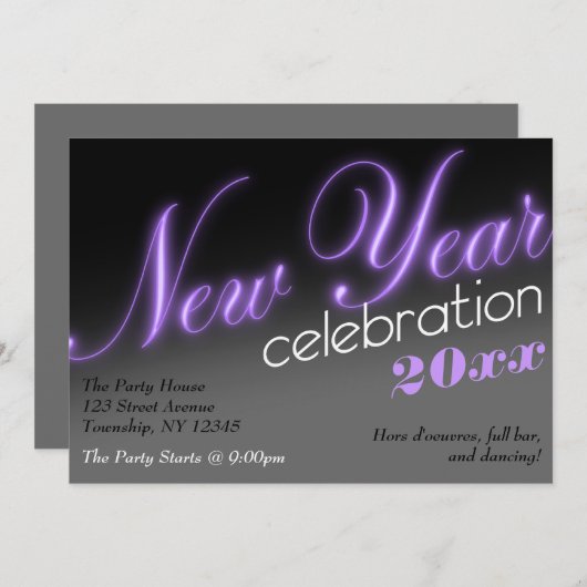 新年お祝い2013ネオンパーティの招待状 招待状 (正面/裏面)
