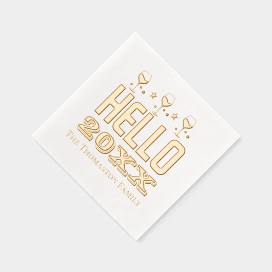 新年こんにちは20xxワイングラスの家族の名前 箔ナプキン (右)