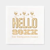 新年こんにちは20xxワイングラスの家族の名前 箔ナプキン (正面)
