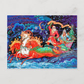 新年とサンタをもたらす3頭の馬の戦車 ポストカード (正面)