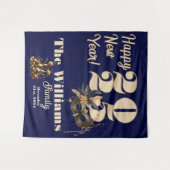 新年に向かってリングしようパーティーグラマラス青 タペストリー (正面(横))