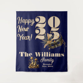 新年に向かってリングしようパーティーグラマラス青 タペストリー