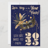 新年に向かってリングしようパーティーグラマラス青 招待状 (正面)