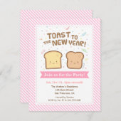 新年に向けて可愛いトースト紙吹雪パーティー 招待状 (正面/裏面)