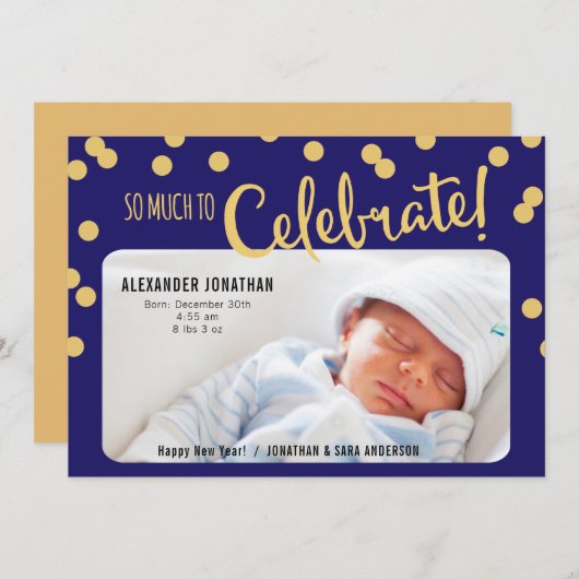 新年のあいさつ男の赤ちゃん誕生日発表 シーズンカード (正面/裏面)