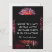 新年のおめでたいメッセージ 花火 お祝い シーズンカード (裏面)