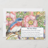 新年のおめでとうフローラ水彩青い鳥の詩 シーズンカード (正面)