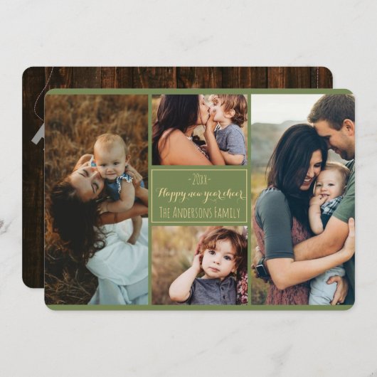 新年のおめでとうモダンご家族の写真コラージュの復習 シーズンカード (正面/裏面)