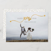 新年のおめでとう金ゴールドスタースクリプトフォトカード シーズンカード (正面/裏面)