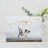 新年のおめでとう金ゴールドスタースクリプトフォトカード シーズンカード (スタンド正面)