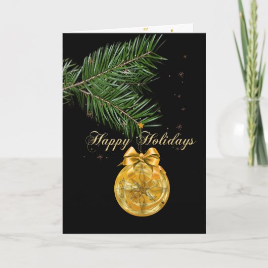 新年のご挨拶、クリスマスツリーのゴールド装飾 シーズンカード (正面)