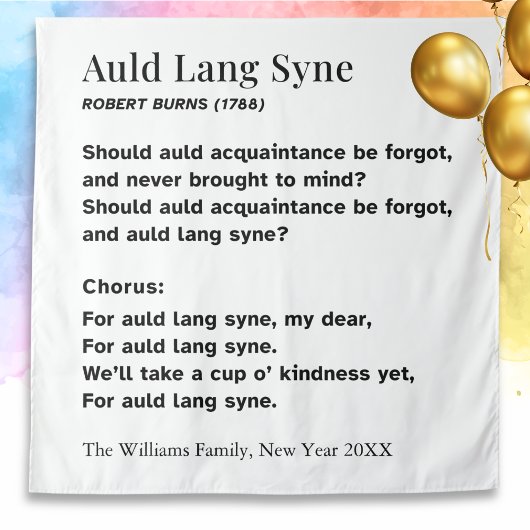 新年のためのAuld Lang Syneの言葉 - パーソナライズド タペストリー