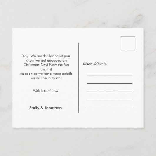 新年のアドベンチャーフォト婚約発表 案内ポストカード (裏面)