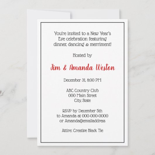 新年のアールデコレディーズホールディングシャンパングラス 招待状 (裏面)