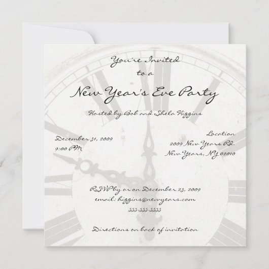 新年のカウントダウン時計パーティの招待状 招待状 (正面)