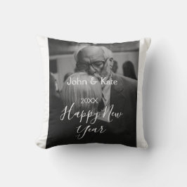 新年のカップル写真名年ブラック&ホワイト クッション