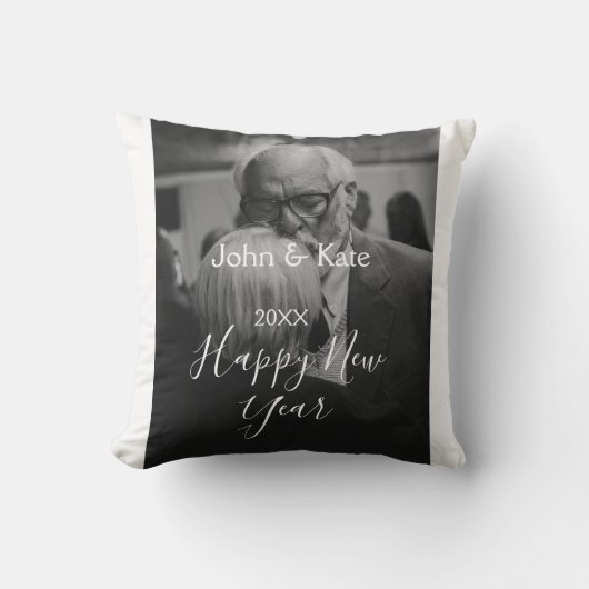 新年のカップル写真名年ブラック＆ホワイト クッション (正面)