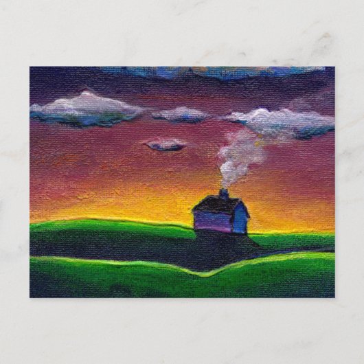 新年のカラフル絵を描風景のオリジナル芸術 シーズンポストカード (正面)