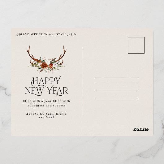 新年のクリエレガントーミニマルモダンム伝統的 箔シーズンポストカード (裏面)