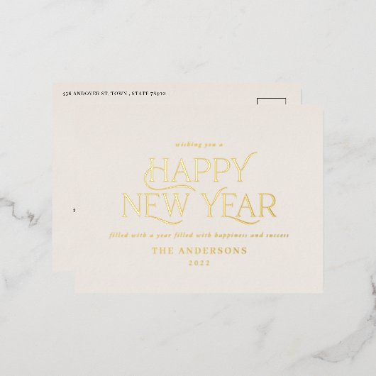 新年のクリエレガントーミニマルモダンム伝統的 箔シーズンポストカード (正面/裏面)