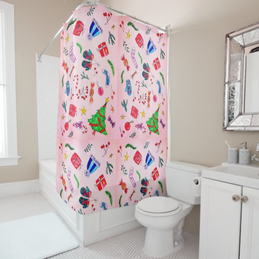 新年のクリスマススケッチギフト シャワーカーテン (インサイチュ)