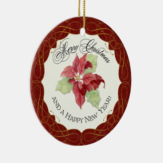 新年のクリスマス一緒にポインセチアパーソナライズ セラミックオーナメント (右)
