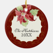 新年のクリスマス一緒にポインセチアパーソナライズ セラミックオーナメント (裏面)
