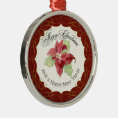 新年のクリスマス一緒にポインセチアパーソナライズ メタルオーナメント (右)
